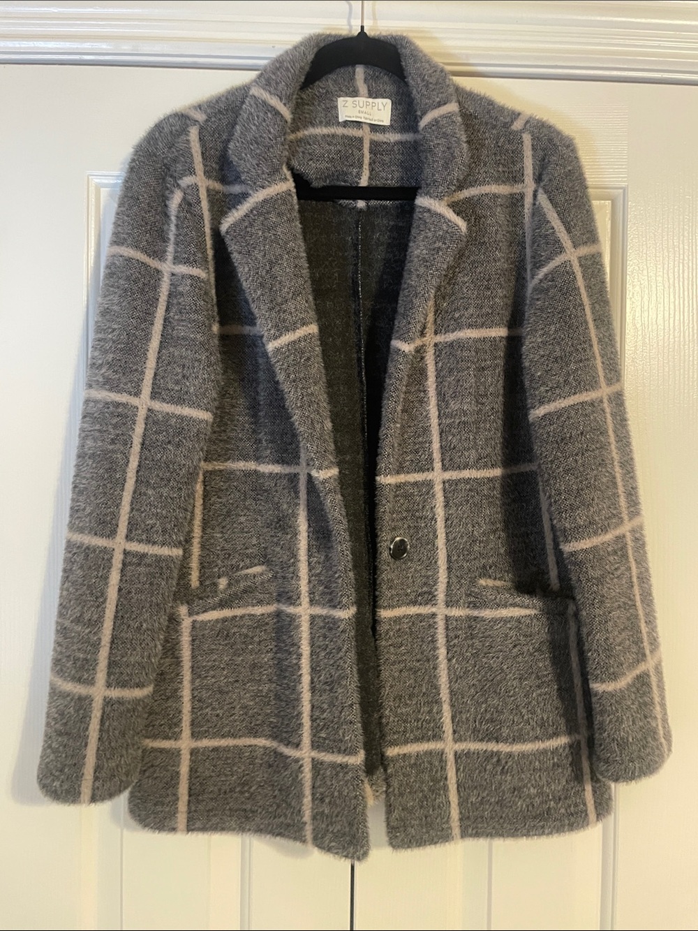Z Supply Gray Blazer with Cream Windowpane Grid